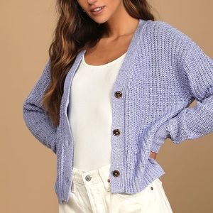 Lulu’s Love the Moment Periwinkle Blue Knit Cardigan Sweater